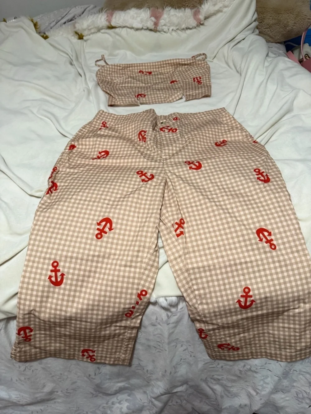 NWT Anthropologie Celandine Gingham Crop Top & Capri Set Women’s S/M